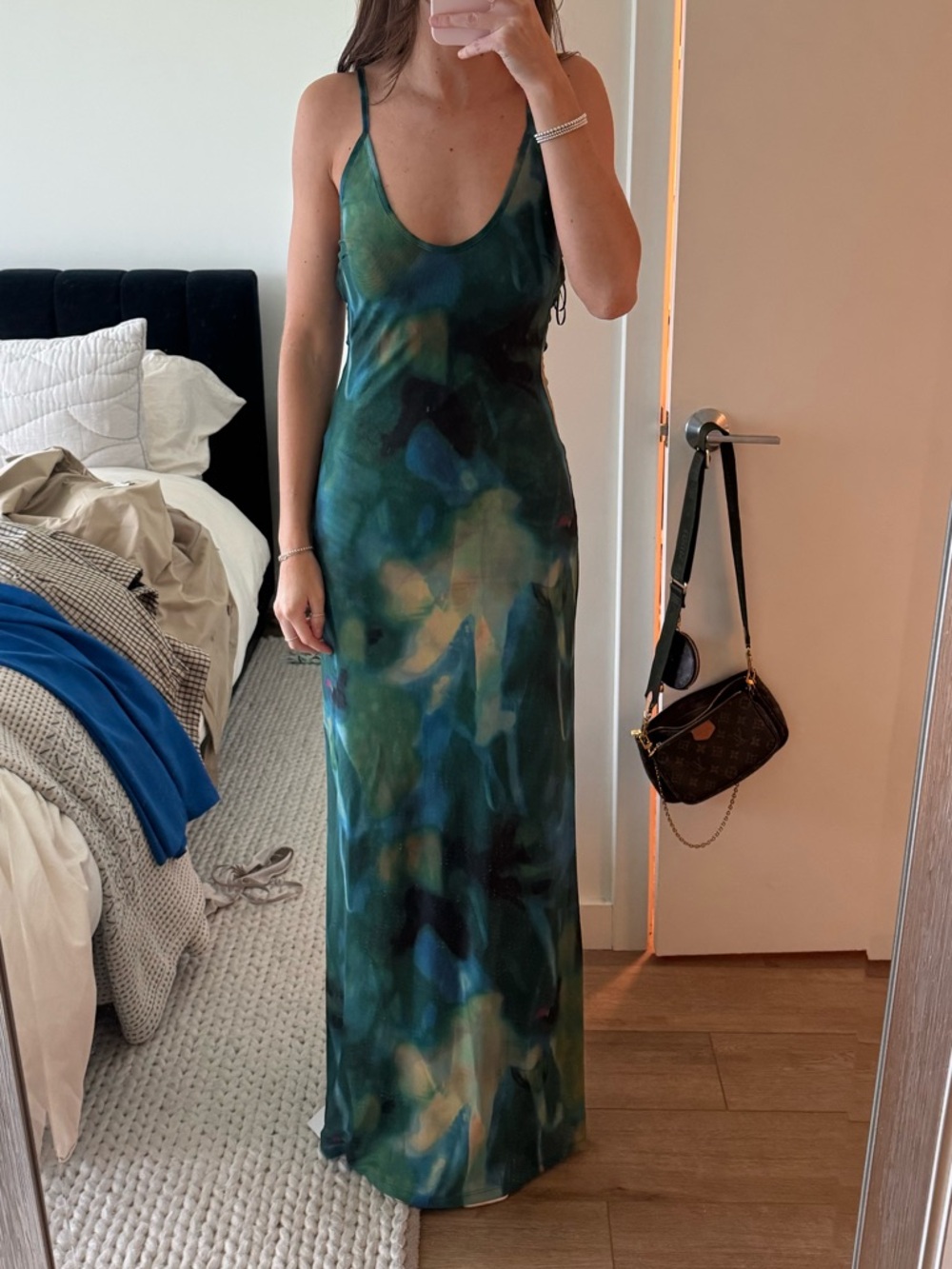 Green Tie-Dye Maxi Slip Dress